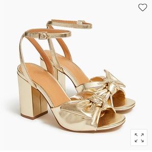 J. Crew Factory Gold Knotted Bow Heel Sandal Size 9.5 NIB